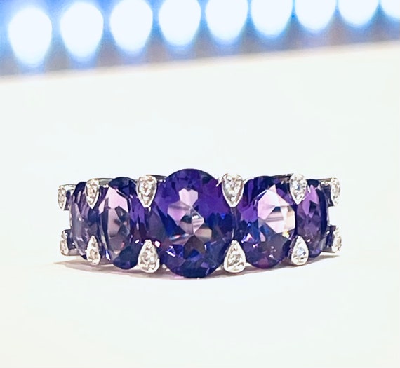 Amethyst Ring 18k White Gold Amethyst Diamond Rin… - image 2