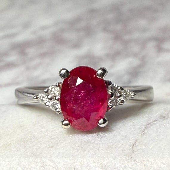 Ruby Ring 14K Natural Ruby Engagement Ring Diamon… - image 3