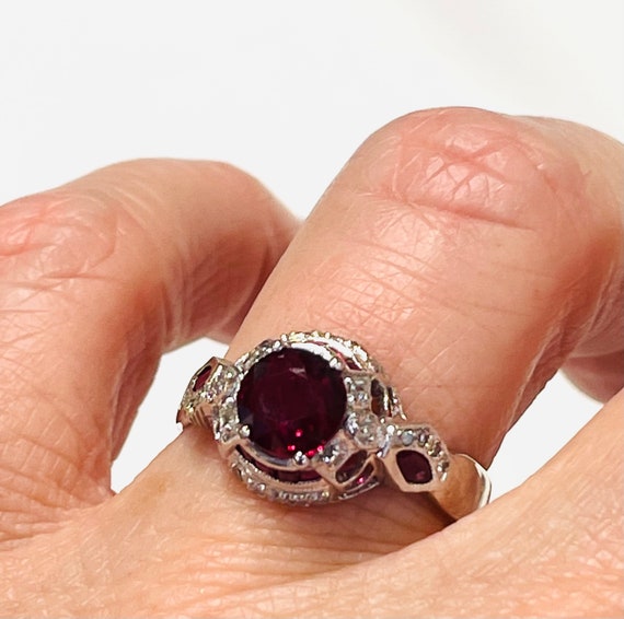Ruby Ring 14K White Gold Ruby Engagement Ring Dia… - image 3