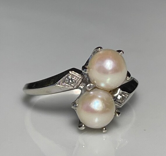 Pearl Ring 14K Bypass Pearl Engagement Ring 7 mm … - image 3