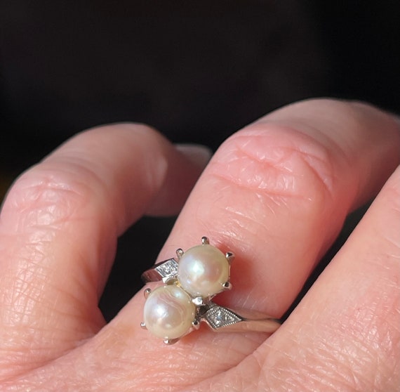 Pearl Ring 14K Bypass Pearl Engagement Ring 7 mm … - image 5