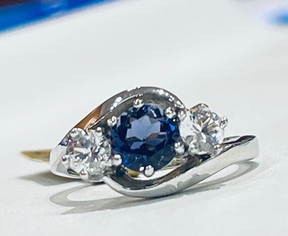 Iolite Ring Solid 18K Engagement Ring Genuine .75… - image 10