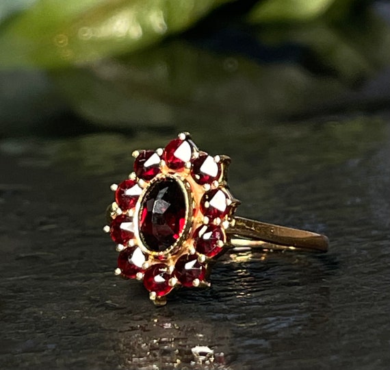 Garnet Ring Victorian Rose Cut Garnet 10K Gold Antique Bohemian