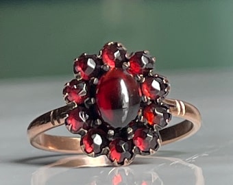 Cabochon Garnet Ring 14K Rose Gold Antique Bohemian Garnet Ring Rose Cut Ring Vintage Antique Garnet Engagement Ring Dark Academia Aesthetic