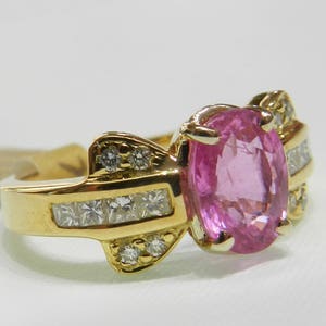 Bague saphir rose 18 carats véritable saphir rose 2 carats or 18 carats diamant vintage bague d&#39;anniversaire noeud cadeau pour femme bijoux vintage femme