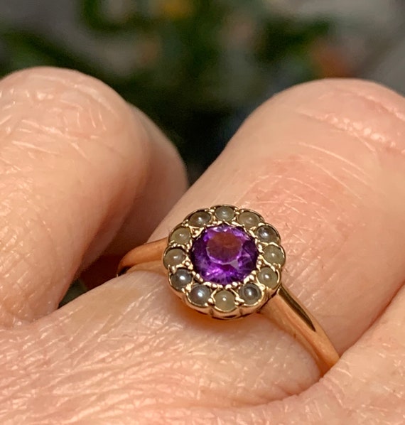 Amethyst Seed Pearl Ring 14K Victorian Ring Pearl… - image 8