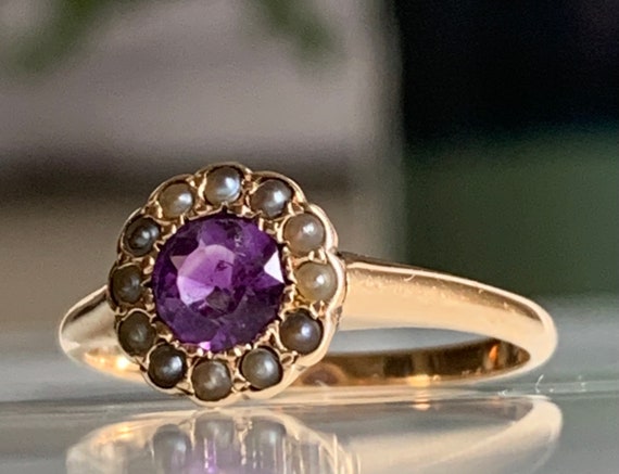 Amethyst Seed Pearl Ring 14K Victorian Ring Pearl… - image 7