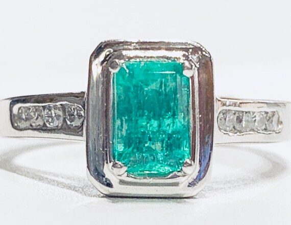 Platinum Emerald Ring Vintage Emerald Engagement R
