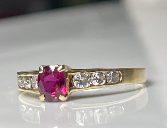 Ruby Ring 14K Yellow Gold Engagement Ring Diamond… - image 2