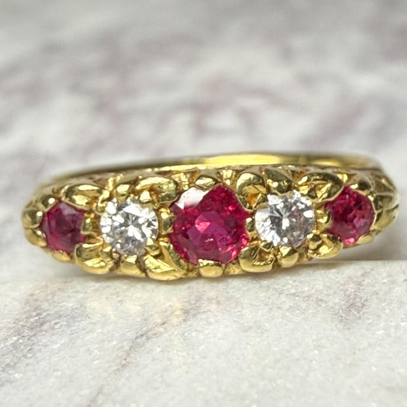 Ruby Ring 18K Vintage Ruby Engagement Ring Antiqu… - image 19