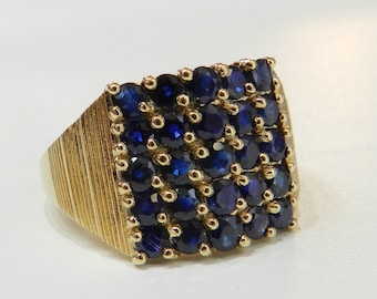 Sapphire Ring 14K Natural Sapphire Cluster Ring Sapphire Vintage Ring September Gift Mid Century Modern