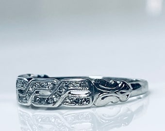 Wedding Ring Platinum Diamond Wedding Ring Greek Key Old Cut Diamond Stacking Art Deco Wedding Band .50 Ct 1930s Diamond Band Ring Edwardian