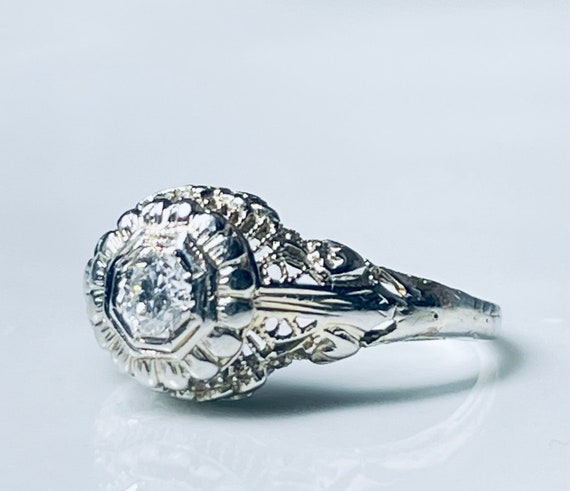 Art Deco Diamond Ring 14K Filigree Diamond Filigr… - image 4