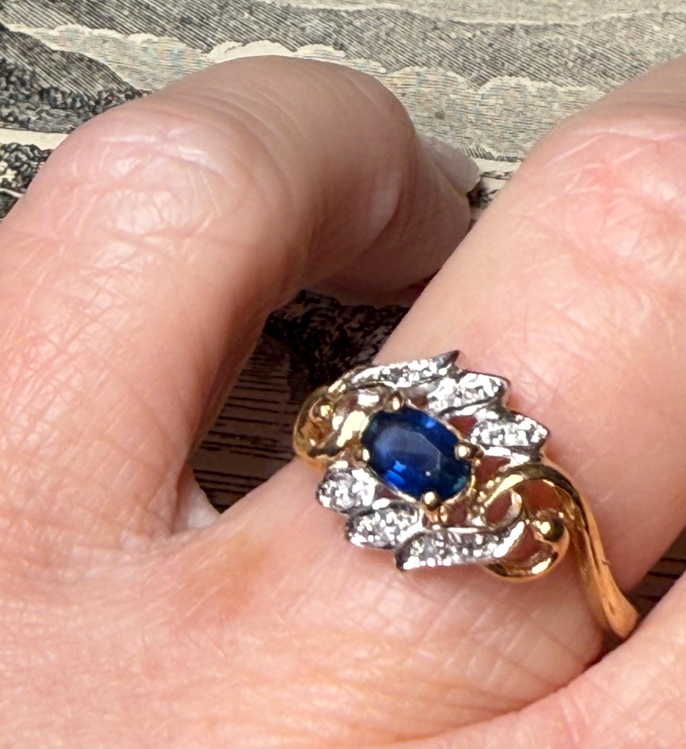 サファイアリング 14Kゴールド 天然ブルーサファイア ダイヤモンド