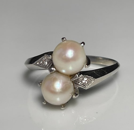 Pearl Ring 14K Bypass Pearl Engagement Ring 7 mm … - image 7