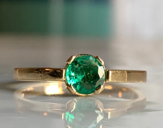 Emerald Ring 14k Round Cut Colombian Emerald Ring… - image 2