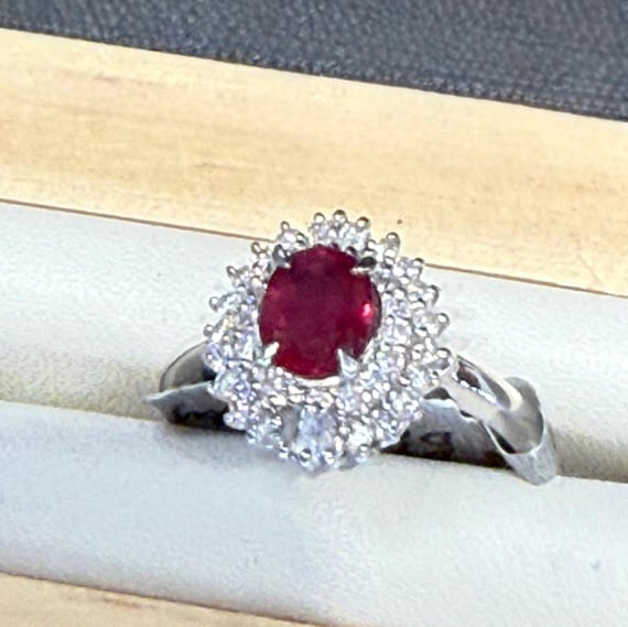 Ruby Ring Platinum Diamond Ruby Ring Vintage Enga… - image 7