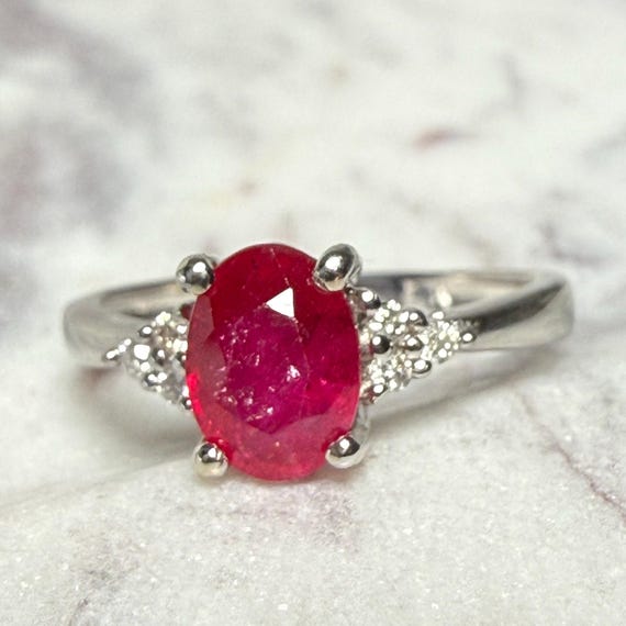 Ruby Ring 14K Natural Ruby Engagement Ring Diamon… - image 11