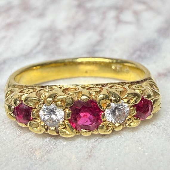 Ruby Ring 18K Vintage Ruby Engagement Ring Antiqu… - image 6