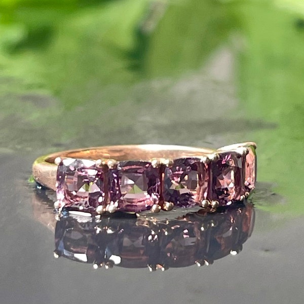 Amethyst Ring Rose Gold 10K Amethyst Wedding Band Amethyst Stacking Band Ring Vintage Half Eternity Ring Yellow Gold February Gift