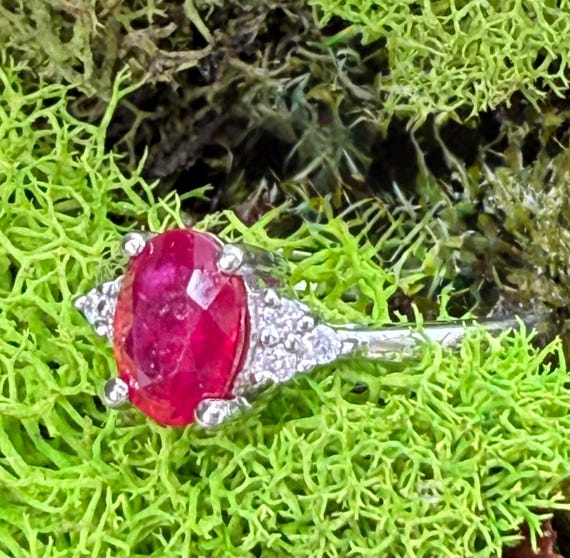 Ruby Engagement Ring Diamond Natural Ruby Ring 14… - image 2