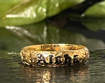 Aloha Ring 14K Victorian Ring Maile Flowers 14K Black Enamel Hawaii Antique Wedding Ring Dark Academia Aesthetic Coastal ALOHA Jewelry