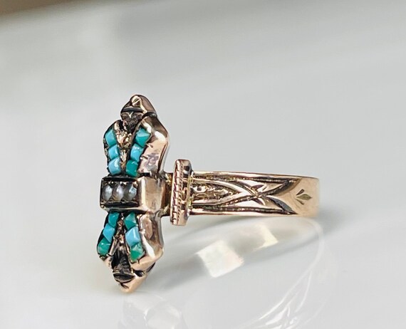 Turquoise Ring Victorian Ring 10k Antique 1800s R… - image 5