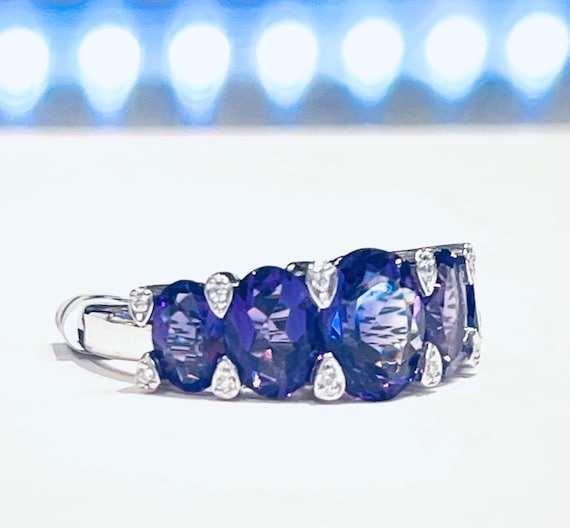 Amethyst Ring 18k White Gold Amethyst Diamond Rin… - image 4