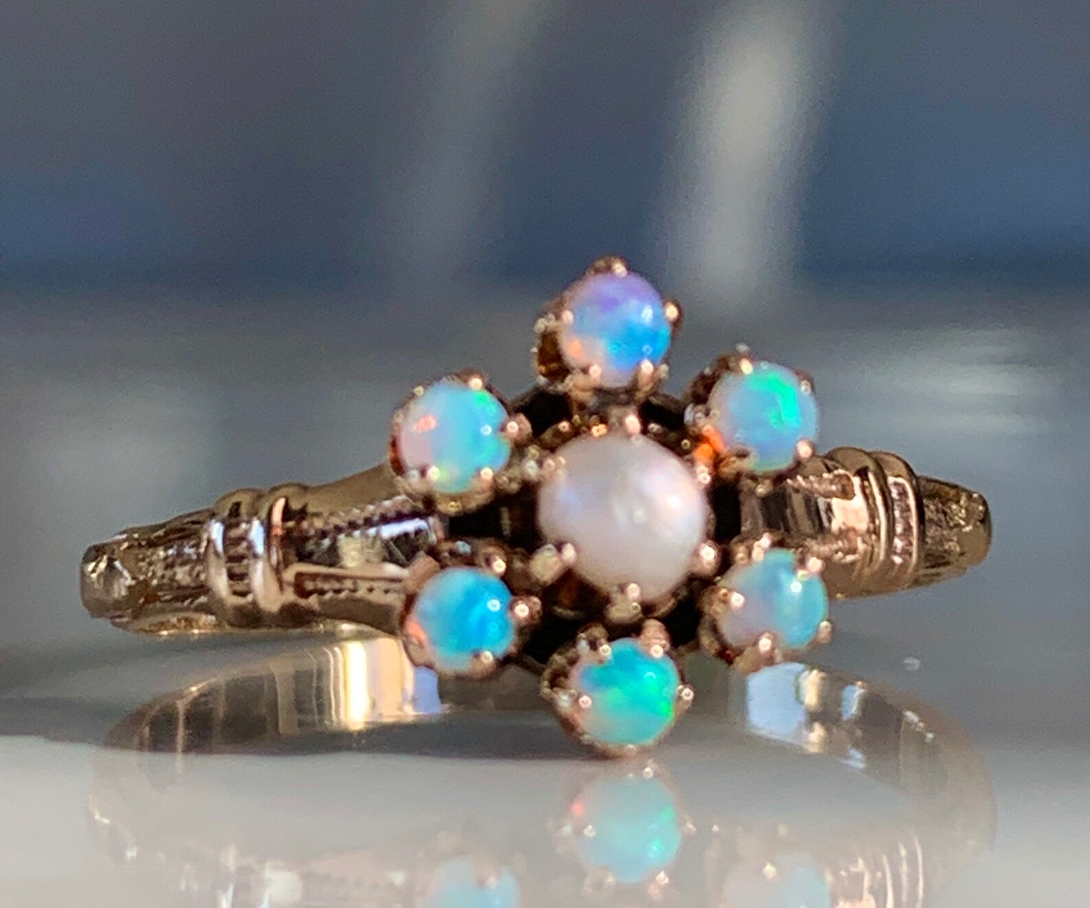 Opal Ring Natural Pearl 14k Antique Australian Opal Pearl Ring