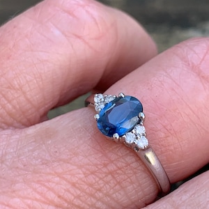 Sapphire Engagement Ring 14K White Gold 1 Carat Genuine Sapphire Diamond Vintage Ring September Birthday Gift for Her December