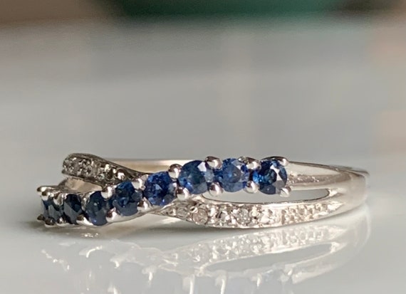 Blue Sapphire Ring Sapphire Diamond 14K White Gol… - image 6