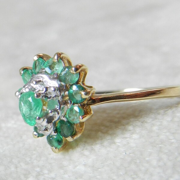 Emerald Ring Vintage Engagement Ring 10K Emerald Diamod Ring Pear Cut Emerald Gold Ring May Birthday Gift for Daughter