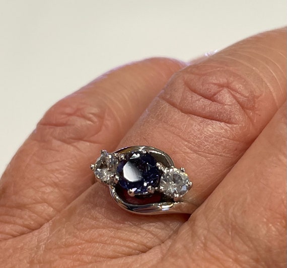 Iolite Ring Solid 18K Engagement Ring Genuine .75… - image 8