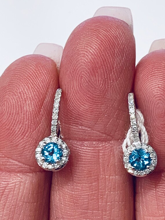 Blue Topaz Earrings 14K White Gold Topaz Diamond Earrings Mermaid