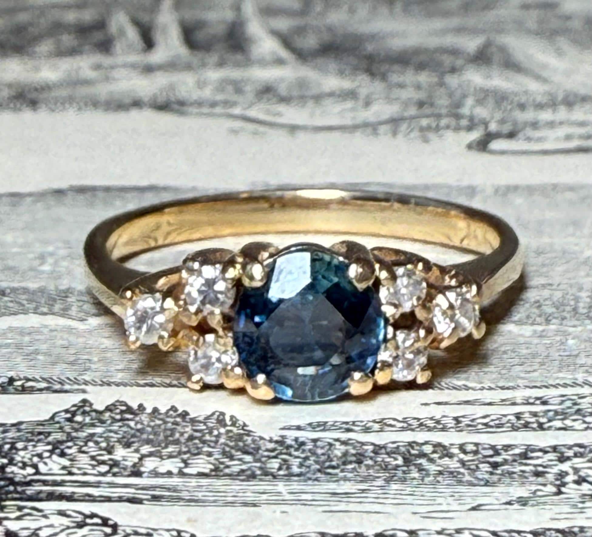 Bague saphir 14 carats Bague de fiançailles unique diamant saphir bleu Bague de fiançailles Kate Bague de fiançailles unique 14 carats