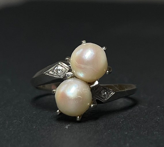 Pearl Ring 14K Bypass Pearl Engagement Ring 7 mm … - image 1