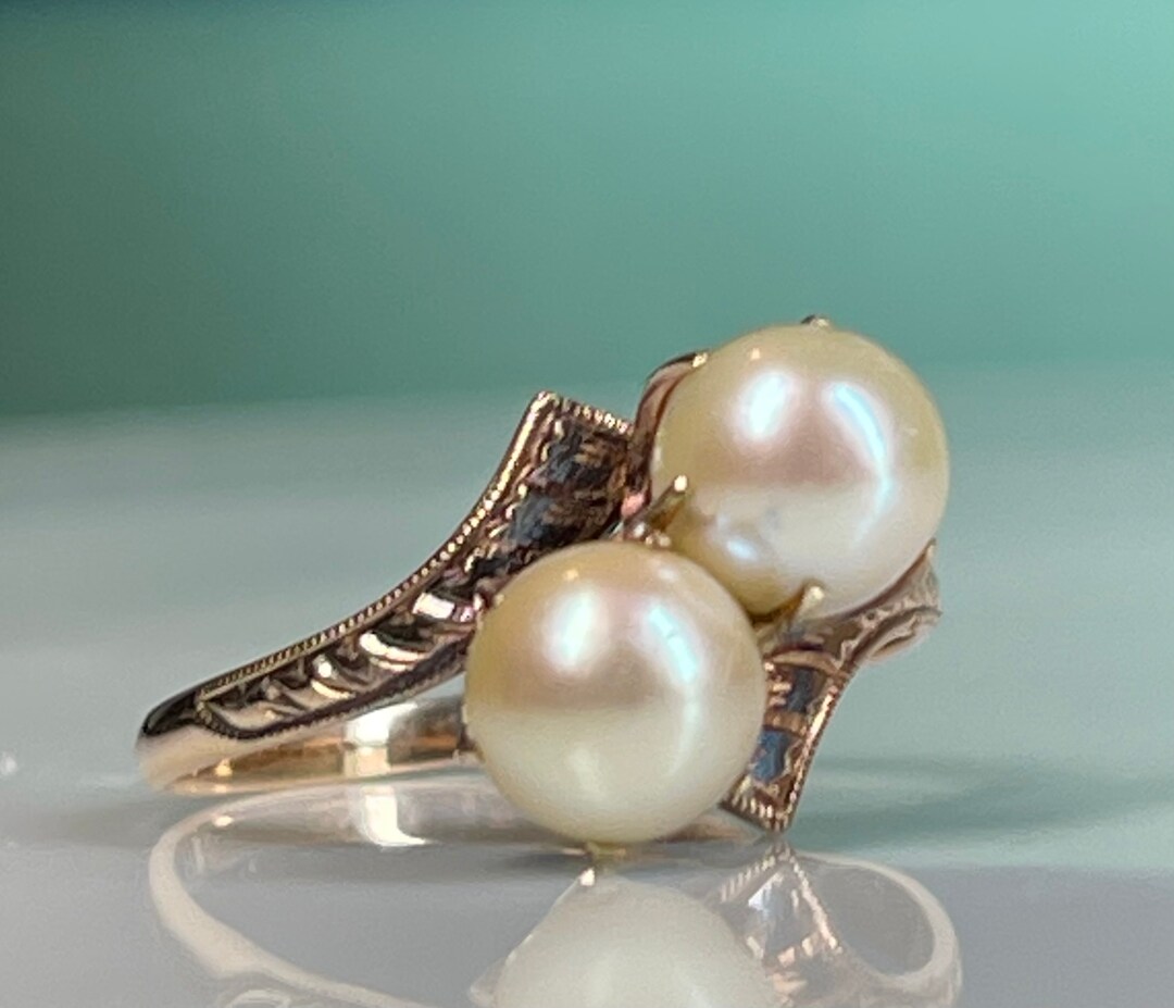 Pearl Ring 14K Antique Pearl Engagement Ring Art Deco Engagement Ring