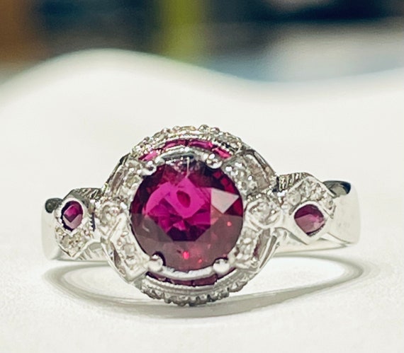 Ruby Ring 14K White Gold Ruby Engagement Ring Dia… - image 5