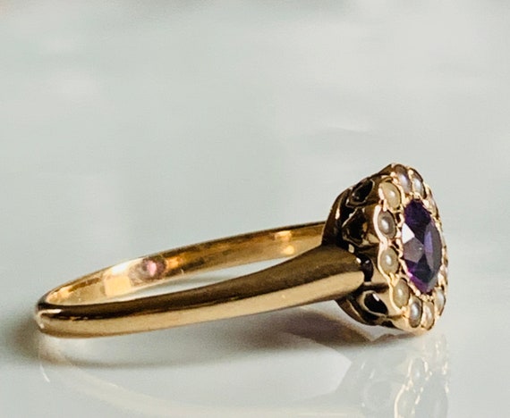 Amethyst Seed Pearl Ring 14K Victorian Ring Pearl… - image 5