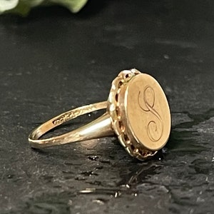 Signet Ring Initial L Vintage Gold Ring 10K Gold Signet Ring Antique Pinky Ring Monogram Ring Initial S Gift for Him Her Birthday image 2