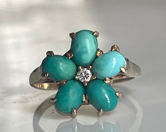 Turquoise Ring 14k Diamond Turquoise Ring Ring Victorian Turquoise Ring Forget Me Not Dark Academia Coastal