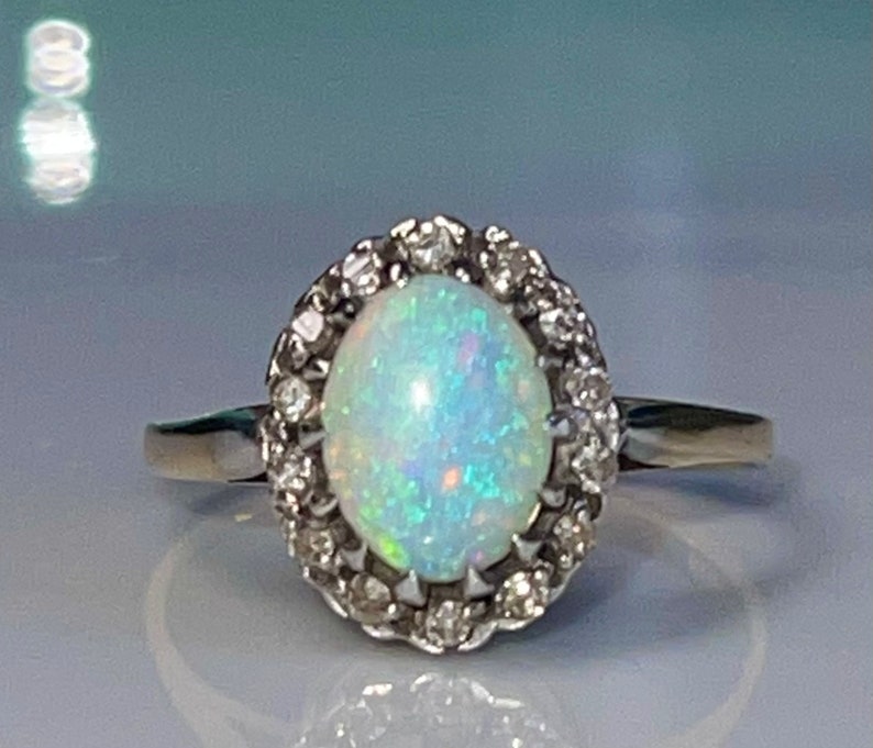 Opal Ring Diamond Opal Engagement Ring 9K Diamond Australian - Etsy