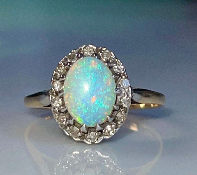 Opal Ring Diamond Opal Engagement Ring 9K Diamond Australian - Etsy