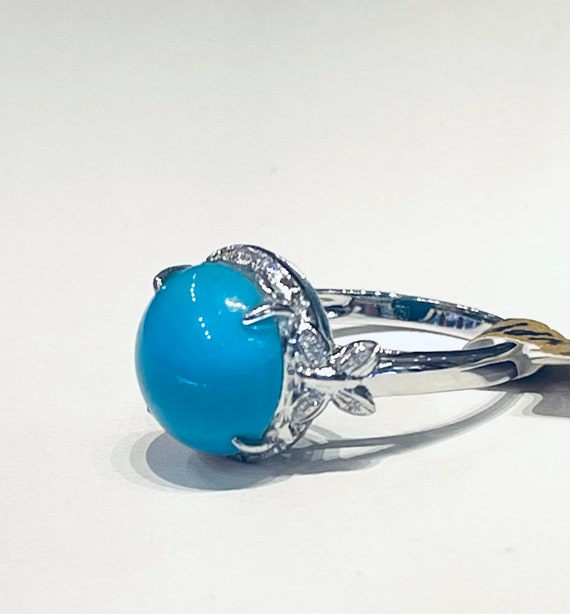 Turquoise Ring 18K Gold Ring Diamond Turquoise Ca… - image 5