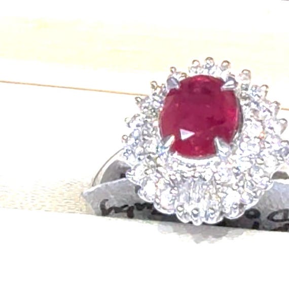Ruby Ring Platinum Diamond Ruby Ring Vintage Enga… - image 2