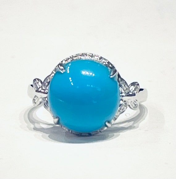 Turquoise Ring 18K Gold Ring Diamond Turquoise Ca… - image 2