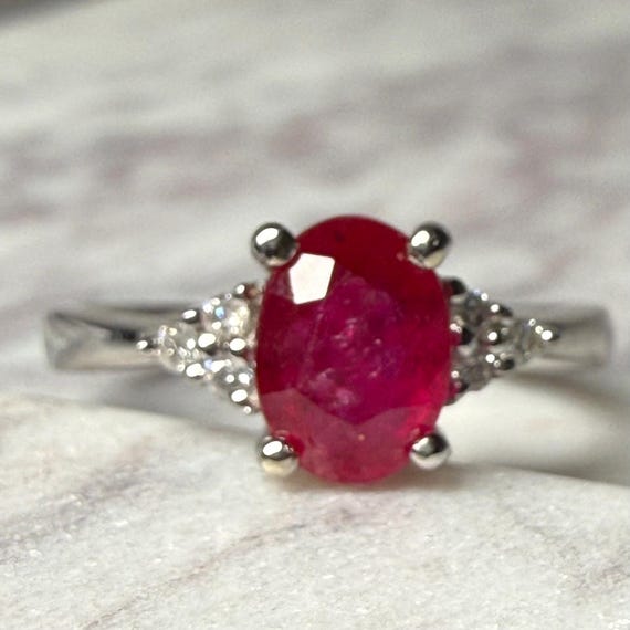 Ruby Ring 14K Natural Ruby Engagement Ring Diamon… - image 1