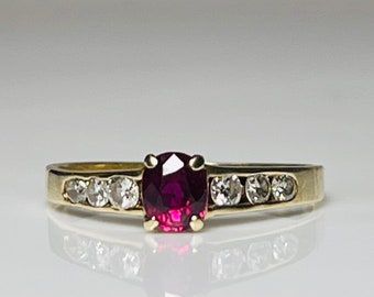 Ruby Engagement Ring Diamond 14K Gold Oval Cut Genuine Natural Ruby Diamond Vintage July Birthday Birthstone Gift for Wife Girlfriend
