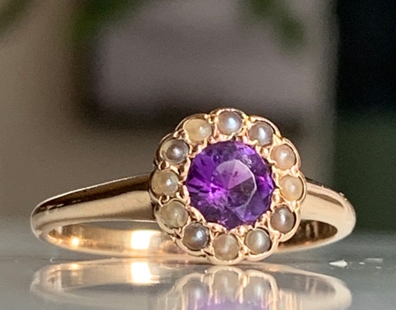 Amethyst Seed Pearl Ring 14K Victorian Ring Pearl… - image 9