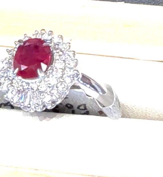 Ruby Ring Platinum Diamond Ruby Ring Vintage Enga… - image 5